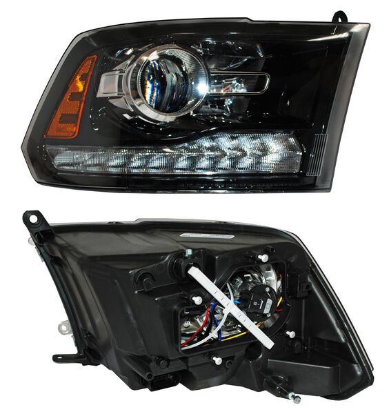 Faro para Dodge Ram 2016, 2017, 2018, 2019 - Fondo Negro, Con Luz de Día