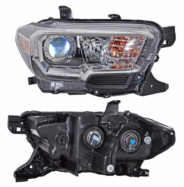 Faro para Toyota Tacoma 2019, 2020, 2021, 2022, 2023 - Fondo Negro con Anillo Interior Cromado Derecho