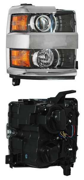 Faro para Camioneta Chevrolet Silverado 3500 2015, 2016, 2017, 2018 - Con Lupa, Filo Cromado - Derecho