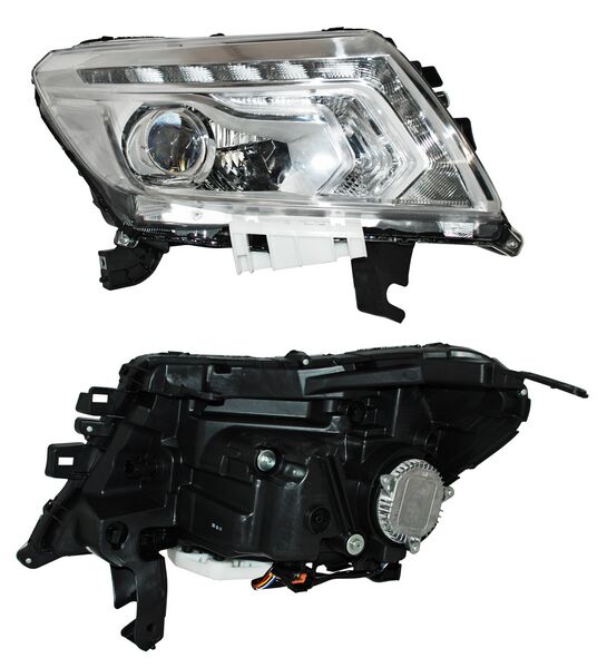 Faro para Camioneta para Nissan NP300 & para Nissan Frontier 2016, 2017, 2018, 2019, 2020 - Fondo Cromado, LEDS - Derecho