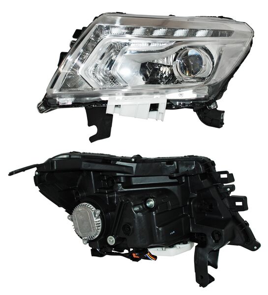 Faro para Camioneta para Nissan NP300 & para Nissan Frontier 2016, 2017, 2018, 2019, 2020 - Fondo Cromado, LEDS - Izquierdo