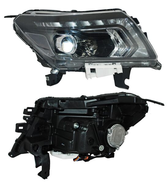Faro para Nissan NP300 & para Nissan Frontier 2016, 2017, 2018, 2019, 2020 - Fondo Negro, LEDS - Derecho