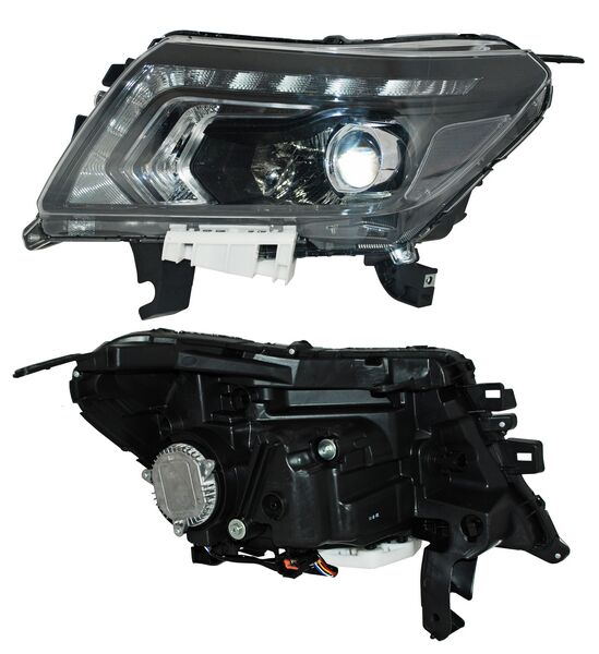 Faro para Nissan NP300 & para Nissan Frontier 2016, 2017, 2018, 2019, 2020 - Fondo Negro, LEDS - Izquierdo