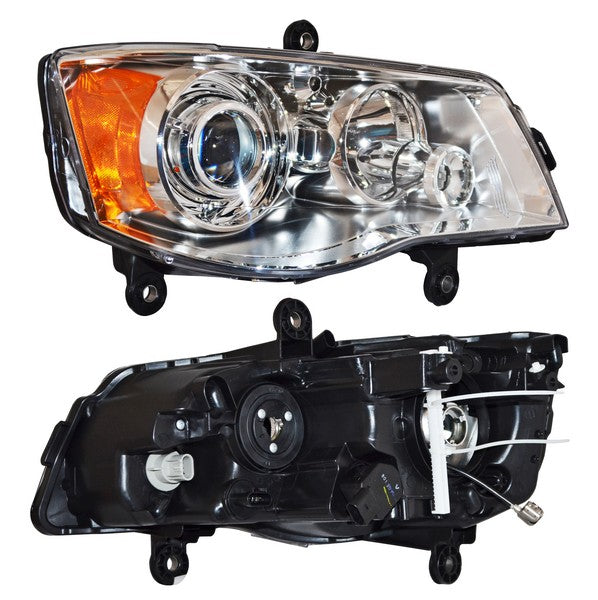 Faro para Chrysler Town & Country 2008, 2009, 2010, 2011, 2012, 2013, 2014, 2015, 2016 & para Dodge Caravan 2011, 2012, 2013, 2014, 2015 - Fondo Cromado, Con Lupa,Derecho