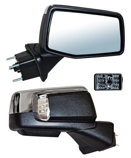 Espejo para Camioneta Chevrolet 1500 Silverado 2019, 2020, 2021, 2022 - Electrico, Cromado, con Desempañador, con Sensor de Temperatura, con Direccional, con Luz inferior, con Memoria, Autoabatible, de 15 Pines - Derecho