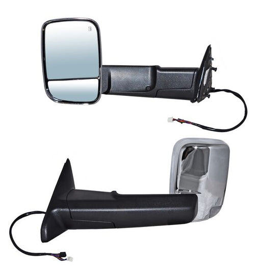 Espejo Izquierdo para Dodge Ram 1500, 2500, 3500, 4000 - Años 2013, 2014, 2015, 2016 - Eléctrico Cromado, Telescopico con luz inferior, con Direccional, con Desempañador, con Memoria, de 14 Pines