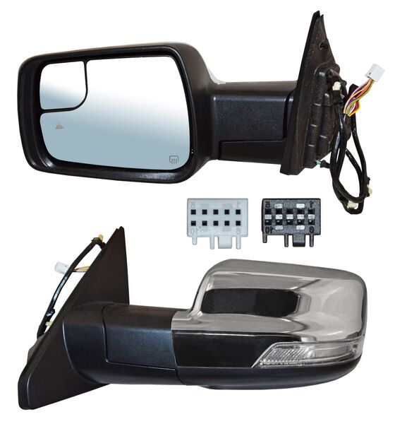 Espejo para Dodge Ram 2019, 2020, 2021, 2022, 2023, 2024, 2025 - Electrico, Cromado, con Desempañador, con Sensor y Punto Ciego, con Direccional, con luz inferior, con Memoria - Izquierdo