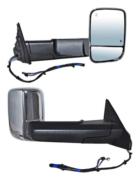 Espejo para Dodge Ram 2019, 2020, 2021, 2022, 2023 - Electrico, Cromado, con Direccional, con luz inferior, con Memoria, con Desempañador, con Sensor Punto Ciego  Telescopcico, de 14 Pines - Derecho
