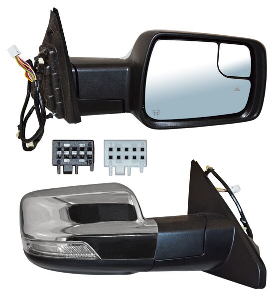 Espejo para Dodge Ram 2019, 2020, 2021, 2022, 2023, 2024, 2025 - Electrico, Cromado, con Desempañador, con Sensor y Punto Ciego, con Direccional, con luz inferior, con Memoria, de 17 Pines - Derecho