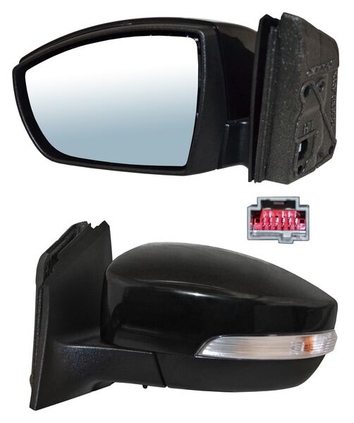 Espejo para Ford Focus 2015, 2016, 2017 - Electrico, Para Pintar, con Luz inferior, con Direccional, con Sensor Punto Ciego, con Desempañador, 11 Pines - Izquierdo