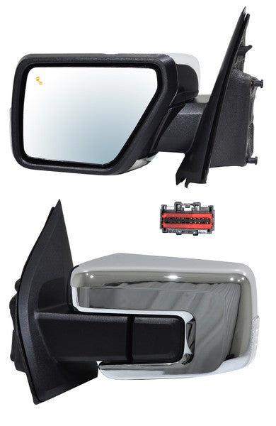 Espejo para Camioneta para Ford 2021, 2022, 2023, 2024 F150 Electrico, Cromado, con Direccional, con Desempañador, con luz inferior, con Sensor Punto Ciego, con Memoria Autoabatible 16 Pines - Izquierdo
