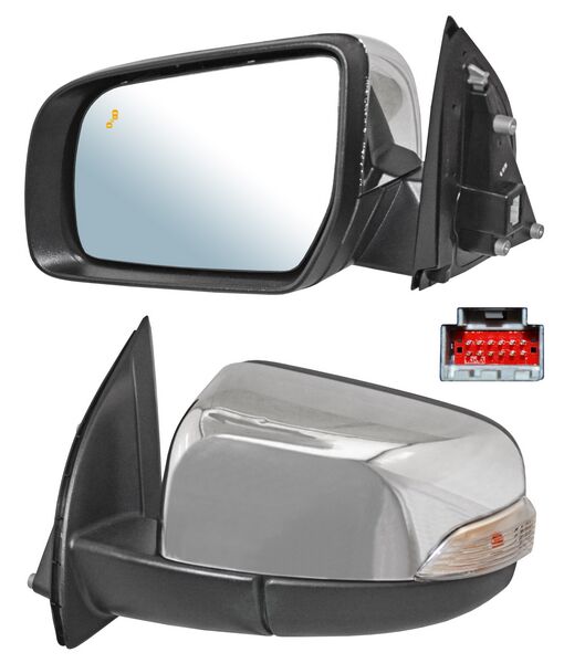 Espejo para Ford Ranger 2017, 2018, 2019, 2020, 2021, 2022, 2023 - Electrico, Cromado, con Sensor Punto Ciego, con luz inferior, Autoabatible, con Desempañador, Izquierdo