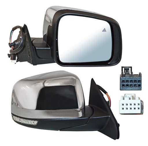 Espejo para Grand Cherokee 2011, 2012, 2013, 2014, 2015, 2016, 2017 Electrico, Cromado, con Memoria, Autoabatible, con Desempañador, con Sensor Punto Ciego, con Direccional, de 13 Pines - Derecho