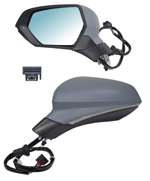 Espejo para Seat Leon 2021, 2022, 2023, 2024, 2025 - Electrico, Para Pintar, con Luz inferior, con Desempañador, con Direccional, de 13 Pines - Izquierdo