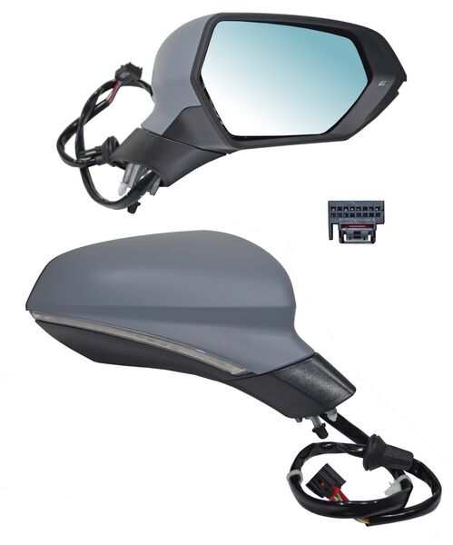 Espejo para Seat Leon 2021, 2022, 2023, 2024, 2025 - Electrico, Para Pintar, con Luz inferior, con Desempañador, con Direccional, de 13 Pines - Derecho