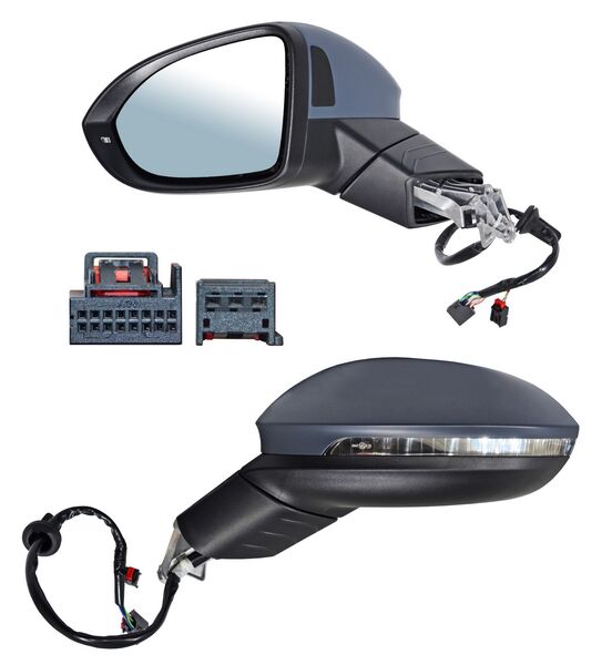 Espejo para Volkswagen Golf 2019, 2020, 2021 - Electrico para Pintar, con luz inferior, con Desempañador, con Memoria, Autoabatible, con Direccional, con Sensor, de 14 Pines - Izquierdo