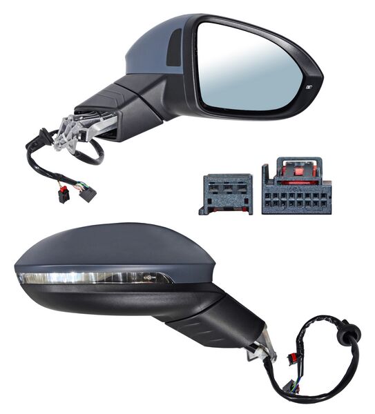 Espejo para Volkswagen Golf 2019, 2020, 2021 - Electrico para Pintar, con luz inferior, con Desempañador, con Memoria, Autoabatible, con Direccional, con Sensor Carril, de 14 Pines - Derecho