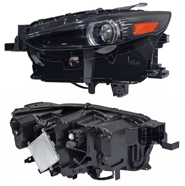Faro para Mazda CX-30, CX30 2020, 2021, 2022, 2023, 2024, 2025, 2026 - Fondo Negro con LEDS, con Lupa, con Luz de Día, Con Motor, Izquierdo