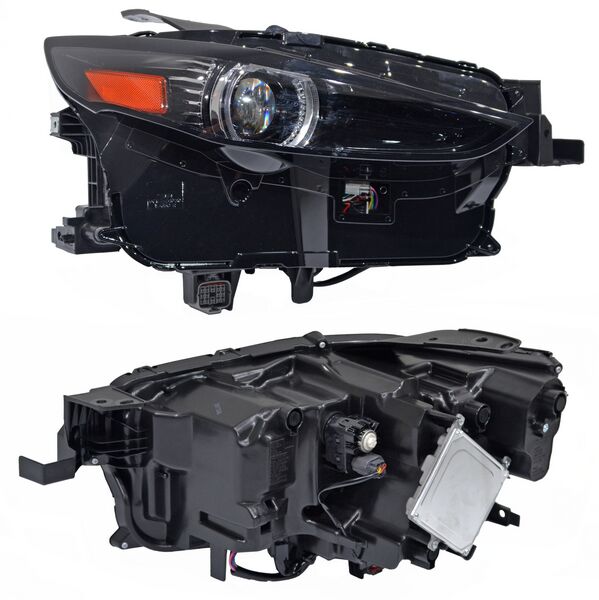 Faro para Mazda CX-30, CX30 2020, 2021, 2022, 2023, 2024, 2025, 2026 - Fondo Negro con LEDS, con Lupa, con Luz de Día, Con Motor, Derecho