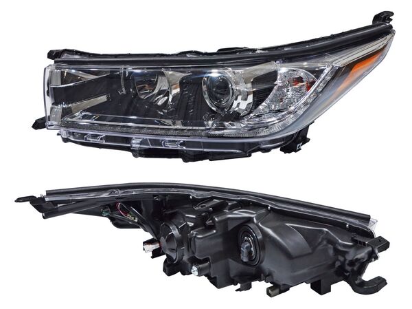 Faro para Toyota Highlander 2017, 2018, 2019 - Filo Cromado, Con Luz de Día - Izquierdo