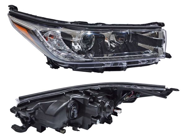 Faro para Toyota Highlander 2017, 2018, 2019 - Filo Cromado, Con Luz de Día - Derecho