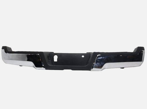Defensa Trasera para Ford Super Duty 2017, 2018, 2019, 2020 (Completa, cromada, sin hoyos para sensores)
